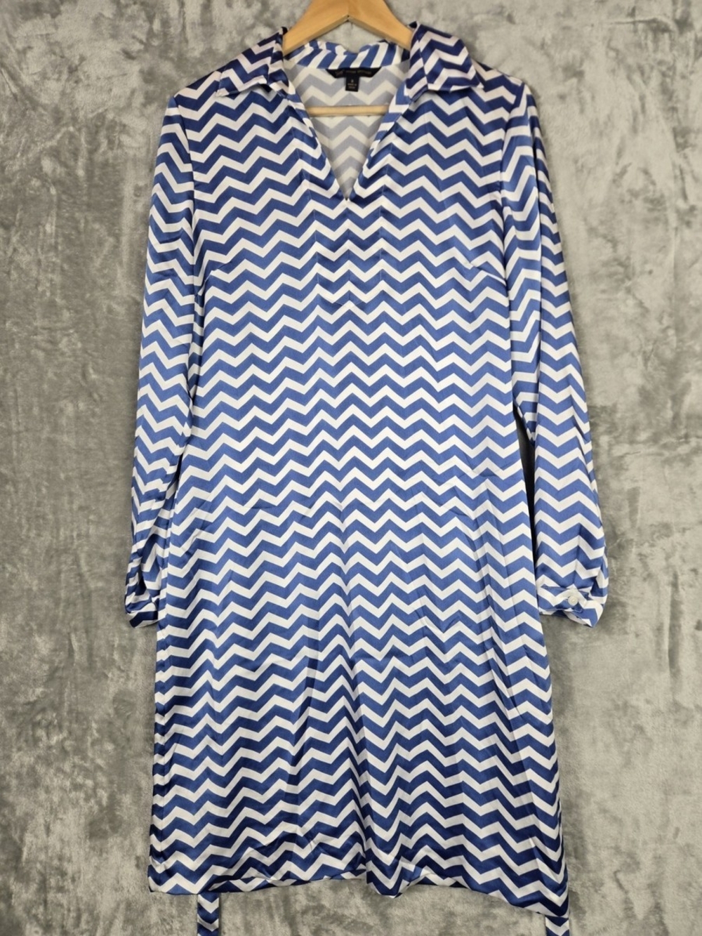 Brooks Brothers Blue and White Chevron Long Sleeve Dress